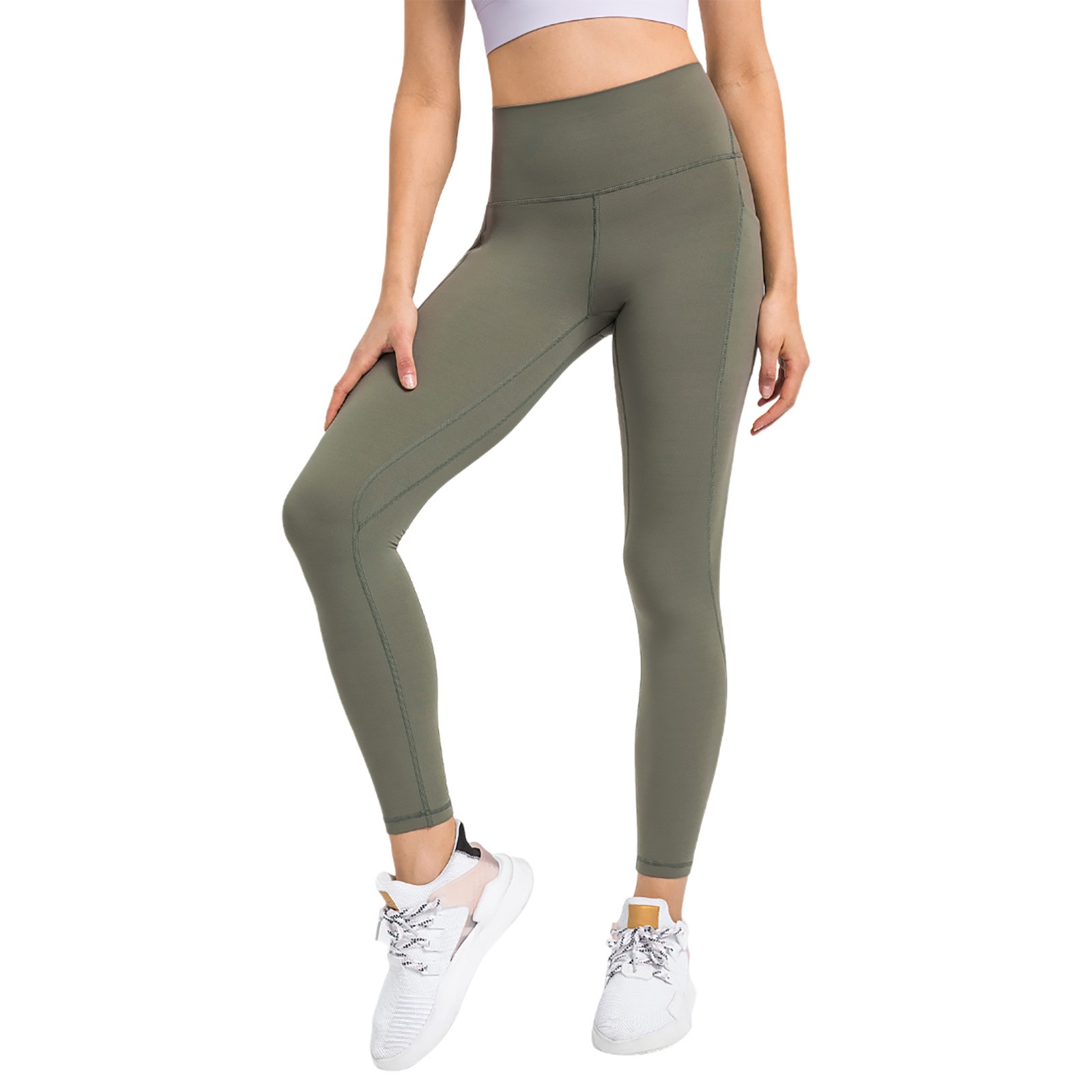 thumbnail image 1 of Pantalones de yoga de alto rendimiento con bolsillos laterales: leggings deportivos, nailon y spandex, ajuste ceñido y sujeción., 1 of 8